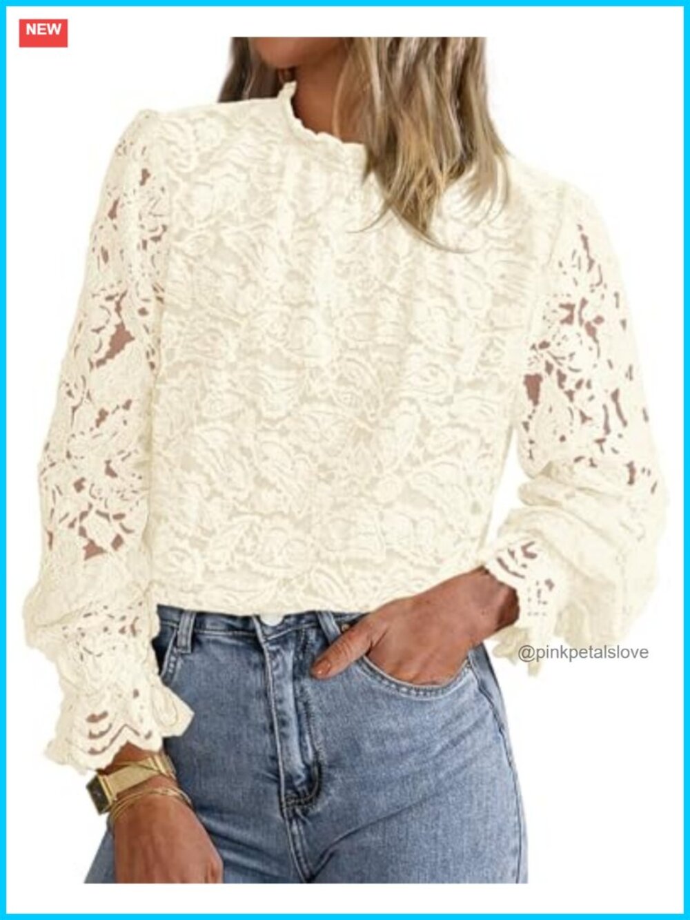 Lace Blouse Long Sleeve Dressy Casual Keyhole Back Scalloped Hem Women's Top